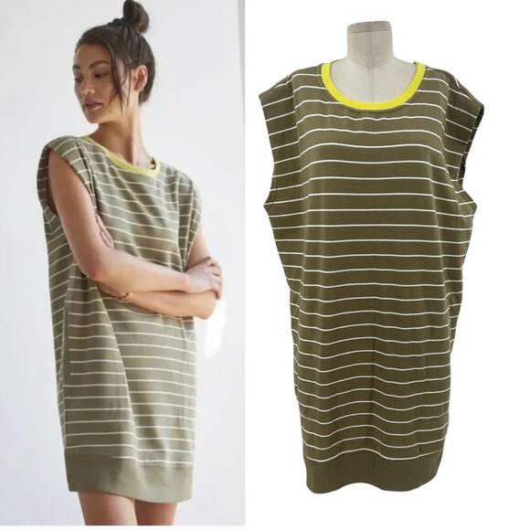 Anthropologie‎ Daily Practice Tee Dress Striped Light Fleece Green Size Large - Picture 1 of 11
